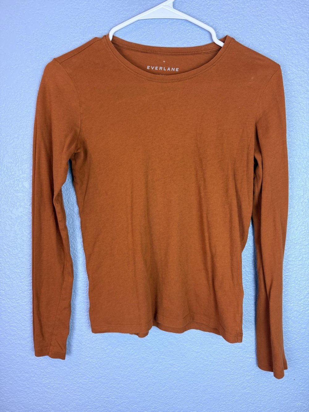 Everlane Shirt Womens XS Orange Organic Cotton Long Sleeve Crew Neck Top